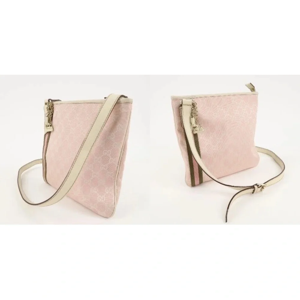 Gucci Pink and Beige Canvas Shoulder Bag